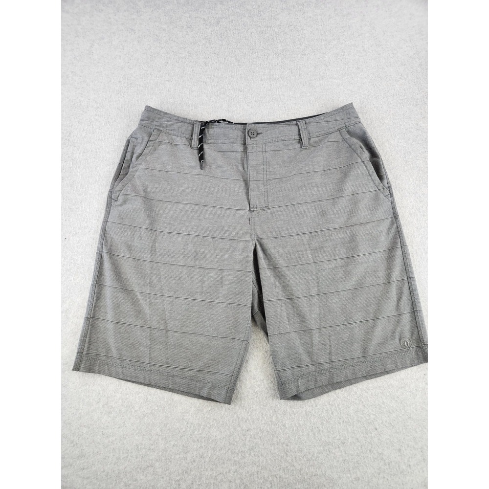 Hang‎ Ten Hybrid Mens 36 large Daybreak In Gray Stripe Drawstring Stretch Shorts